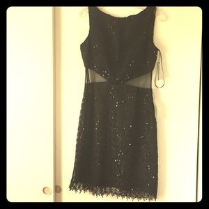 Sequined Black lace dress.
